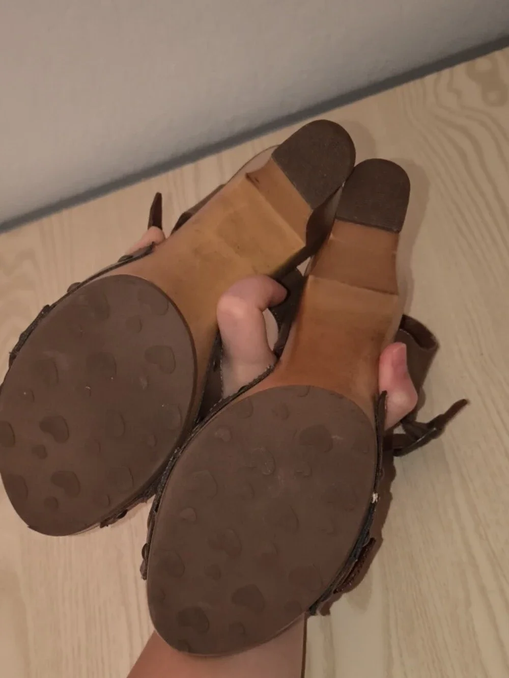 Rocket Dog Vintage Chunky Brown Faux Leather Platform Wedge Sandals Y2K Sz 8 VTG